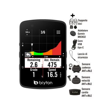 BRYTON CICLOCOMPUTER RIDER 650T CON KIT DUAL SENSOR CADENZA/VELOCITÀ E FASCIA CARDIO
